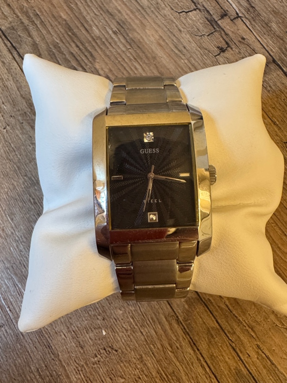 GUESS Silver Stainless Steel Black Dial Men's Watch